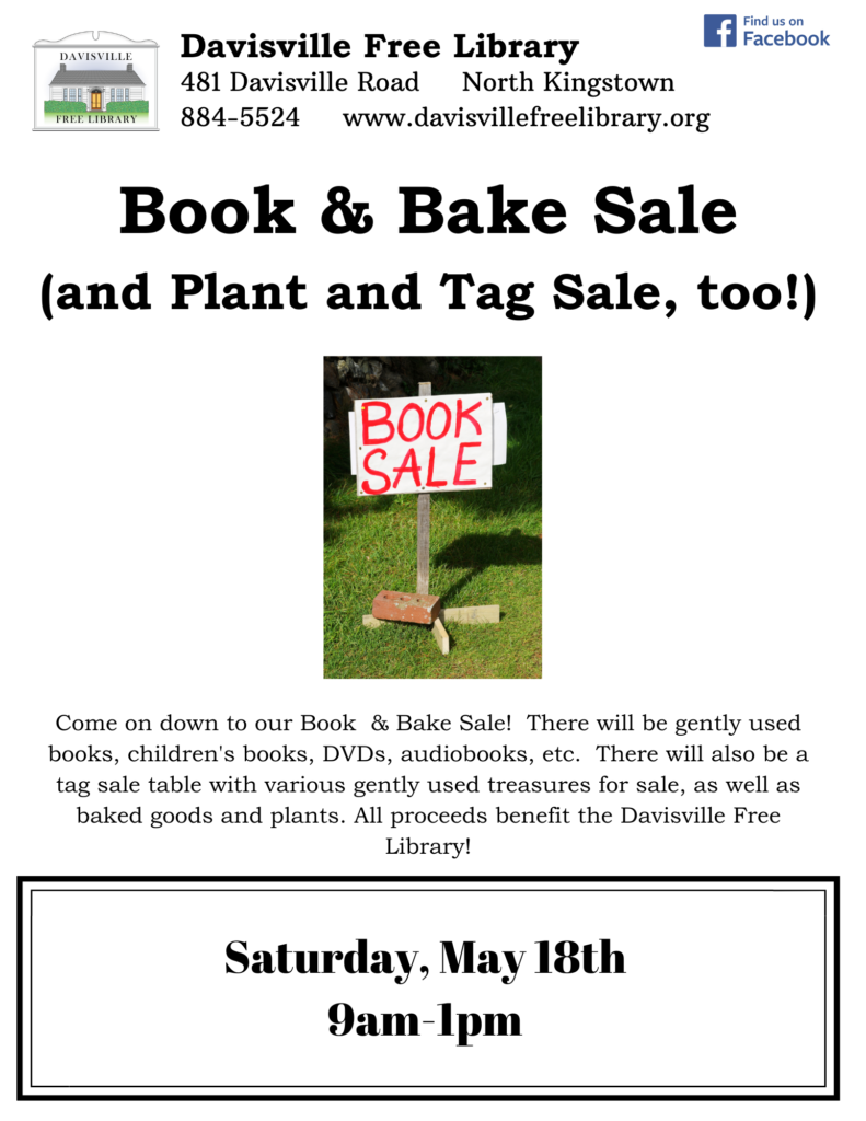 Book & Bake Sale Saturday May 18th 9am-1pm